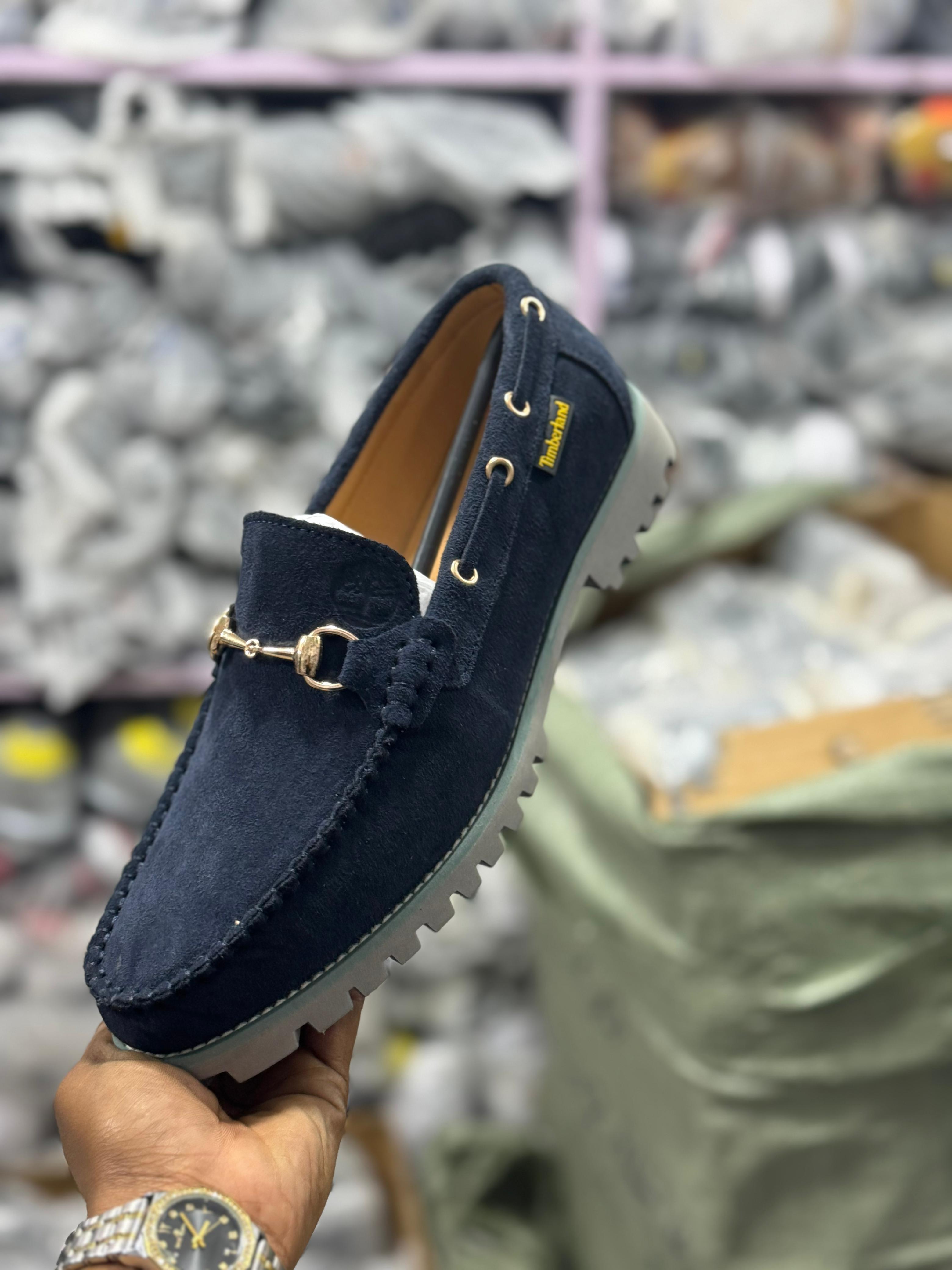 Timberland Fashionable Men's Luxury Suede Loafers with Metal Buckle.