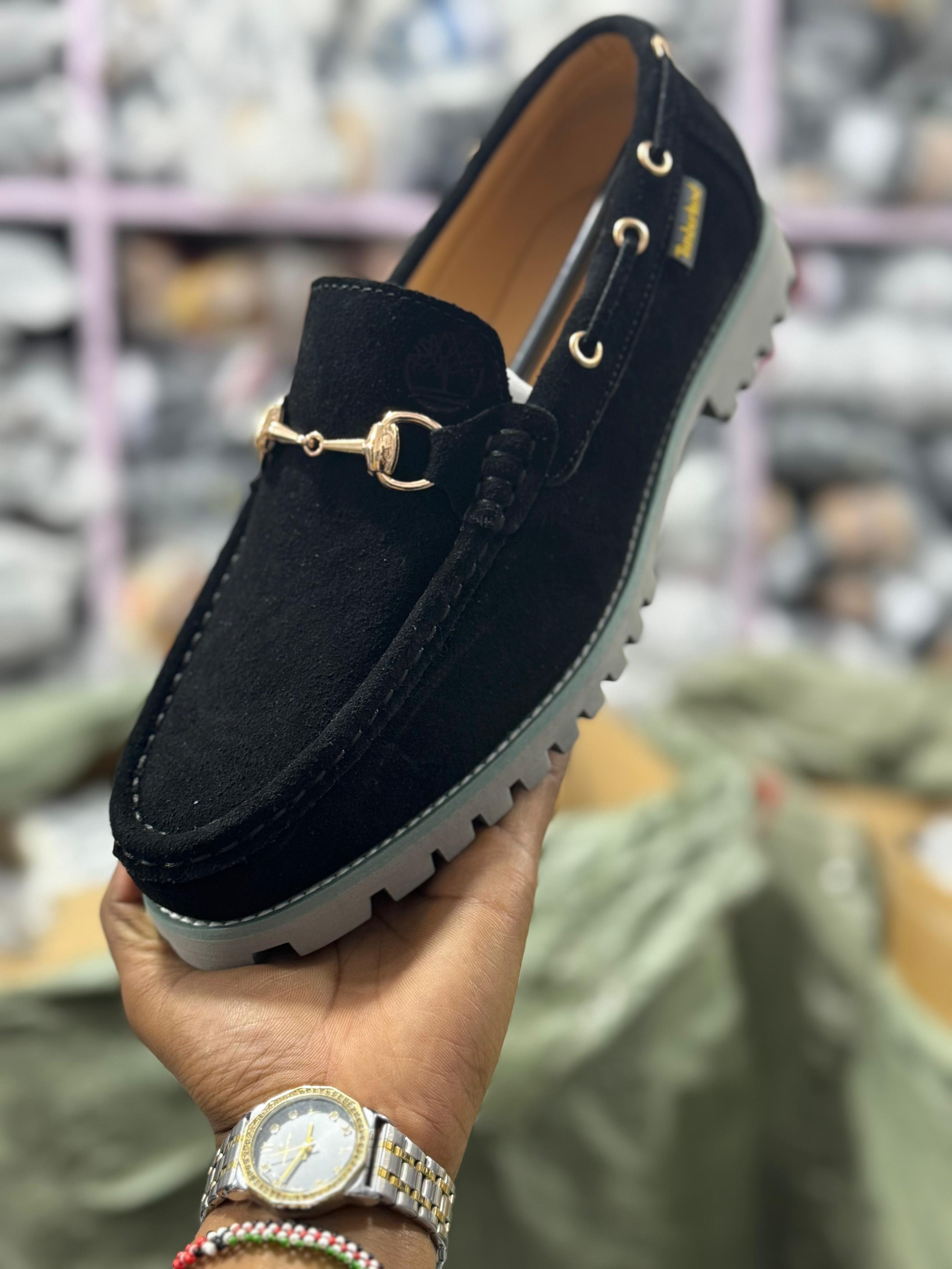 Timberland Fashionable Men's Luxury Suede Loafers with Metal Buckle.