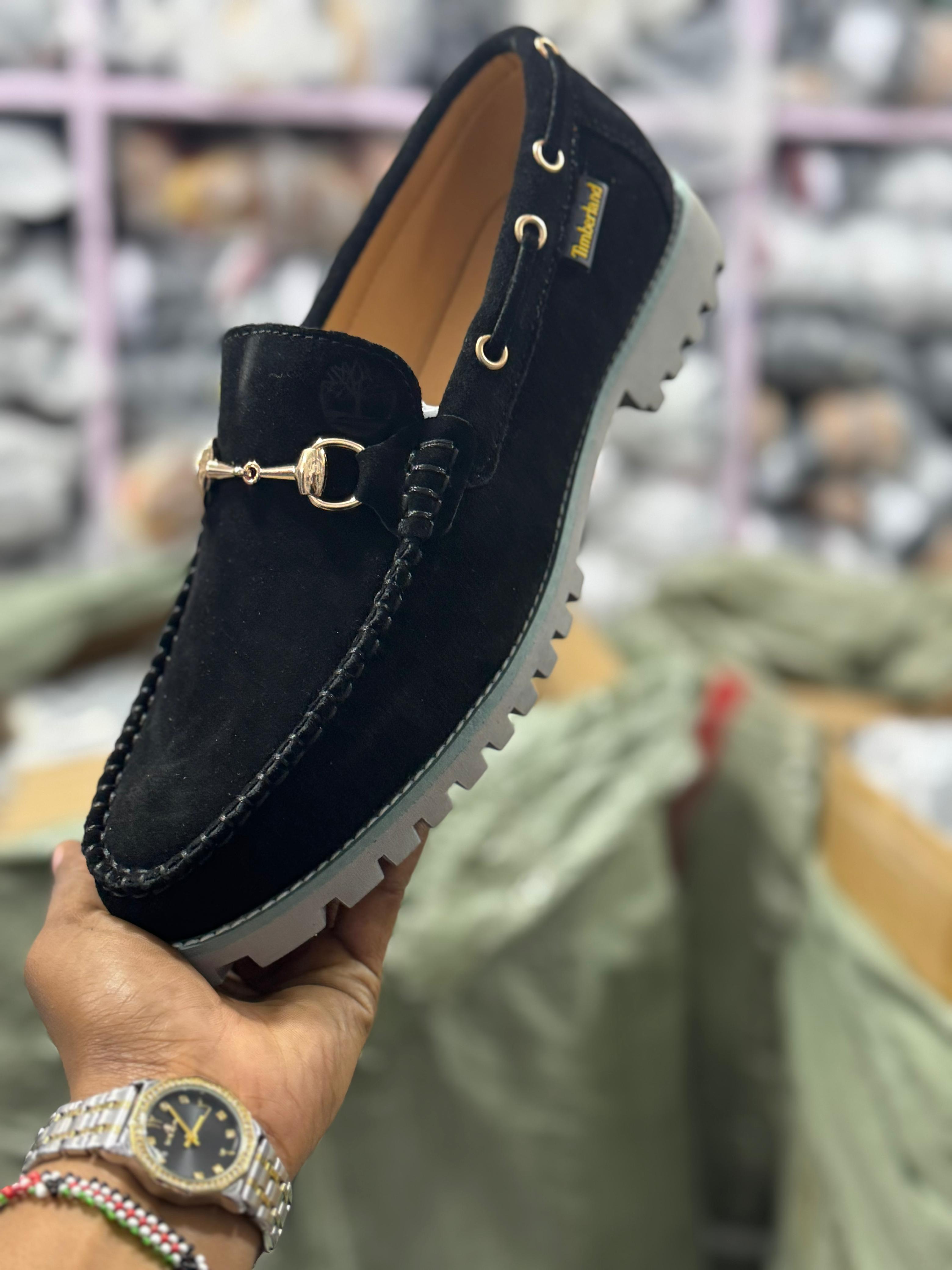 Timberland Fashionable Men's Luxury Suede Loafers with Metal Buckle.