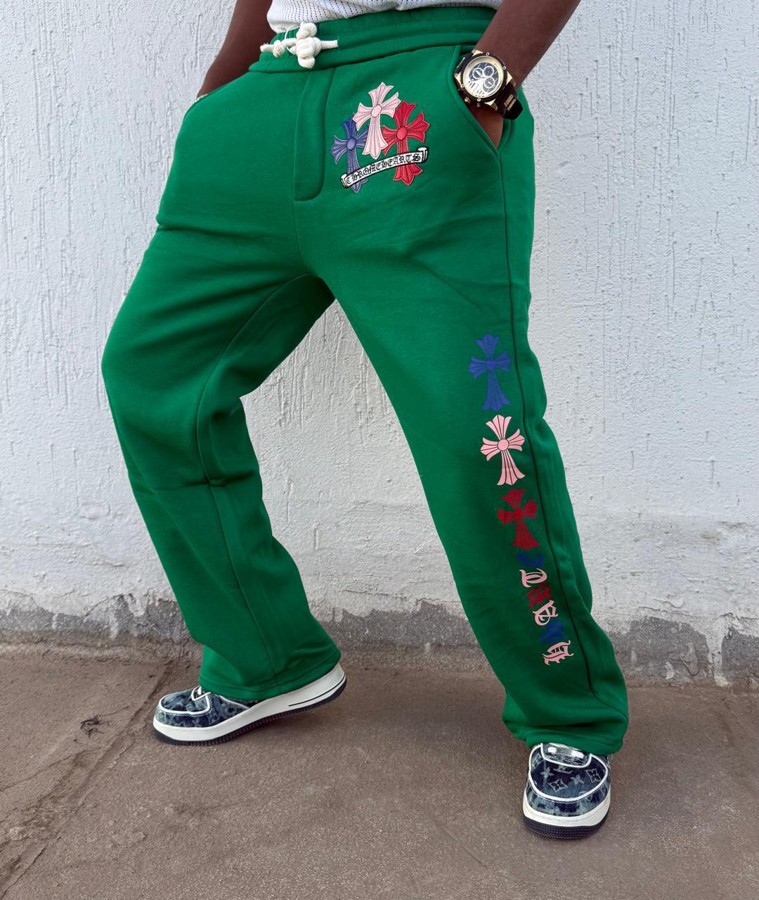 Outstanding Good Quality Cotton Baggy luxury Chrome Hearts Monogram Plus Cross Print Sweatpants.