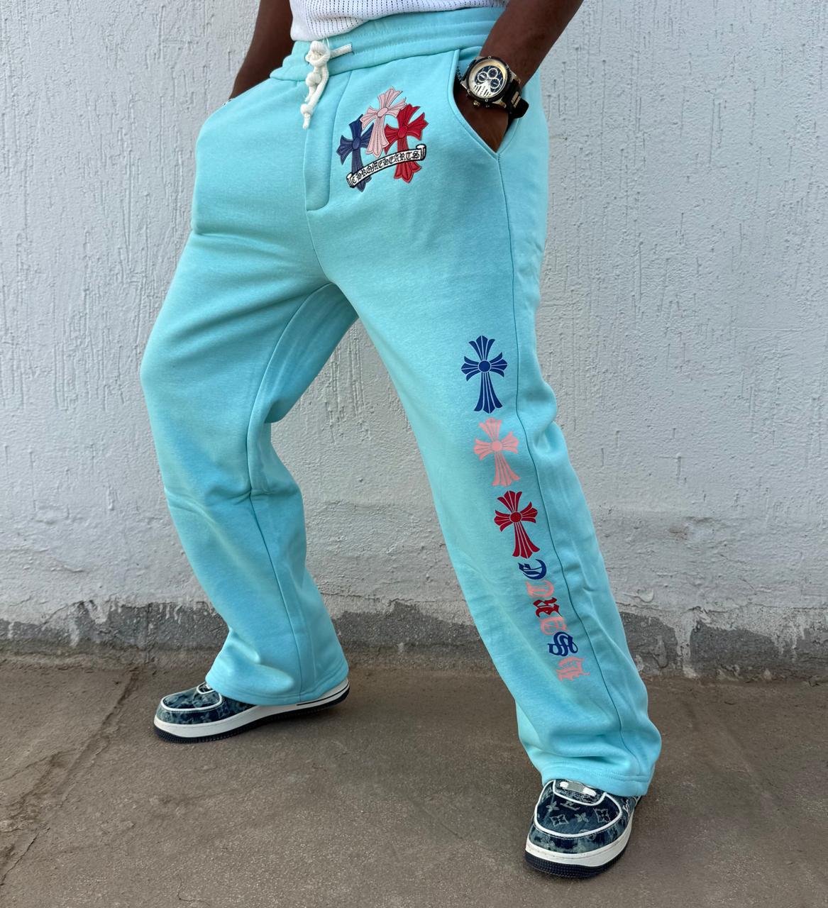 Outstanding Good Quality Cotton Baggy luxury Chrome Hearts Monogram Plus Cross Print Sweatpants.