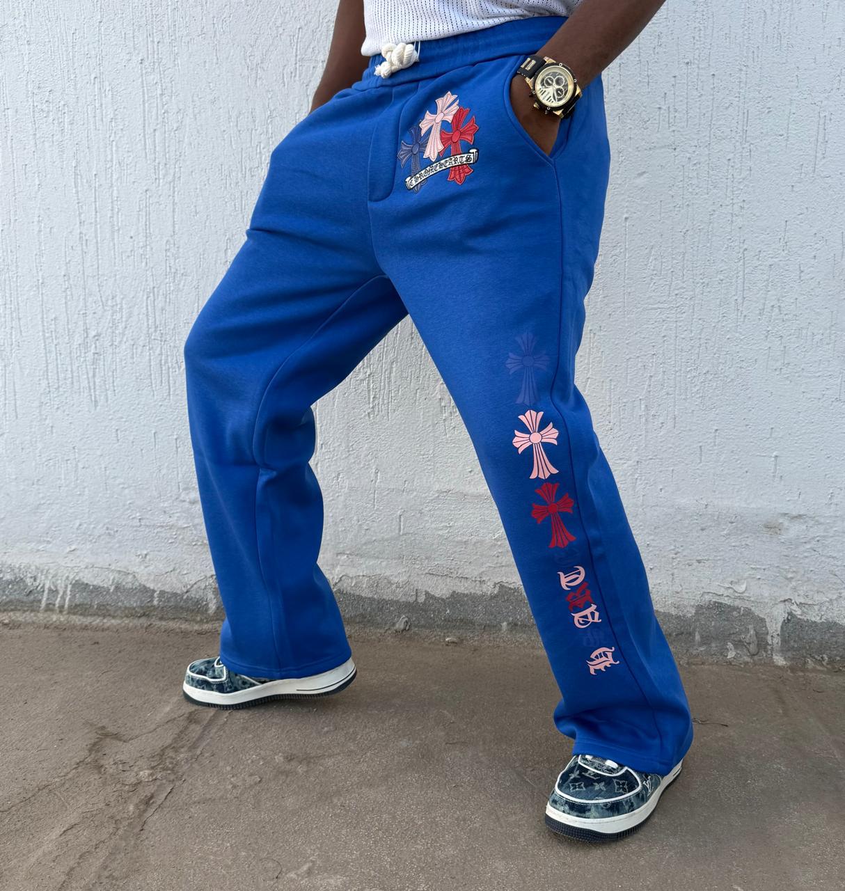 Outstanding Good Quality Cotton Baggy luxury Chrome Hearts Monogram Plus Cross Print Sweatpants.