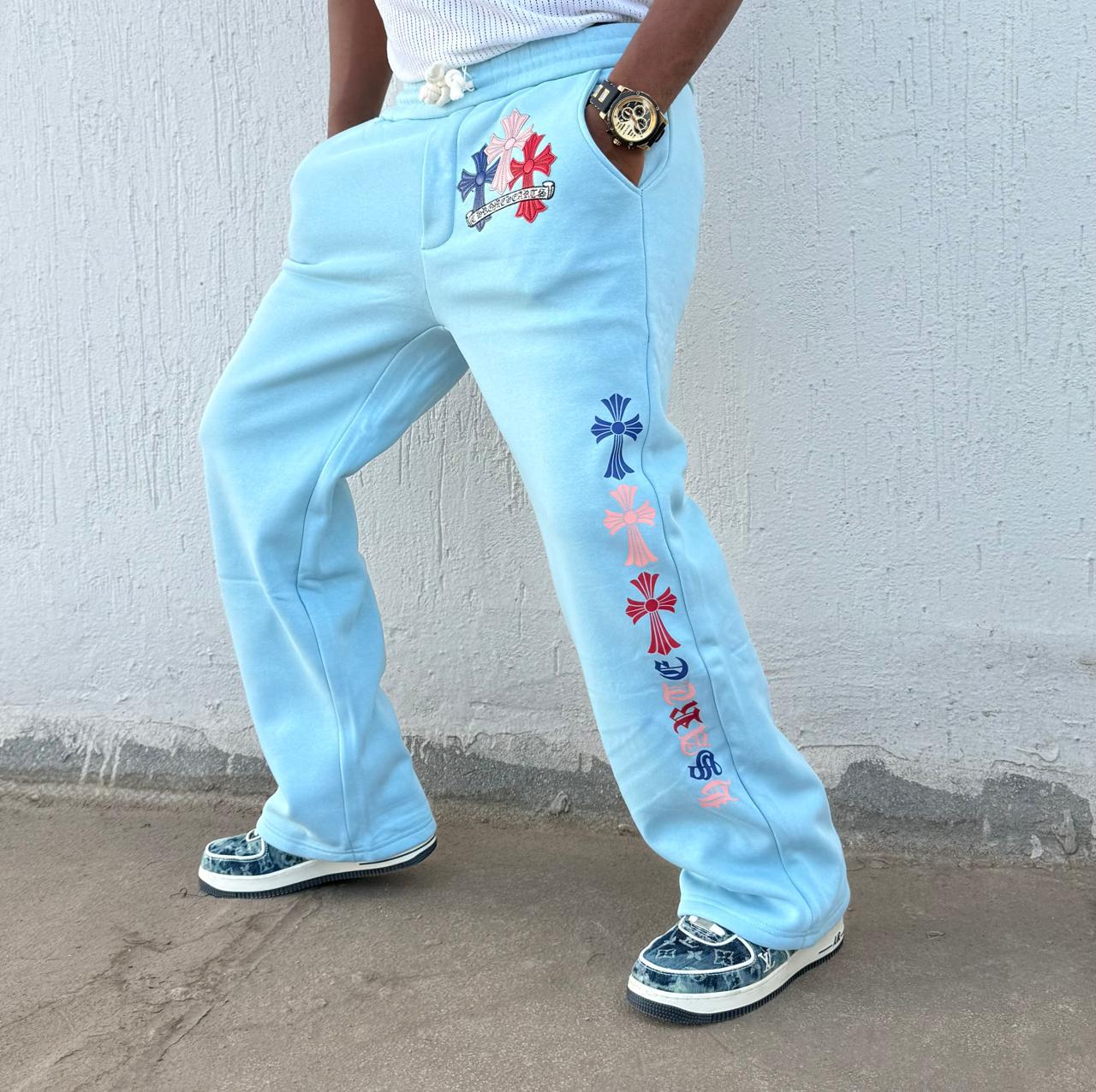 Outstanding Good Quality Cotton Baggy luxury Chrome Hearts Monogram Plus Cross Print Sweatpants.
