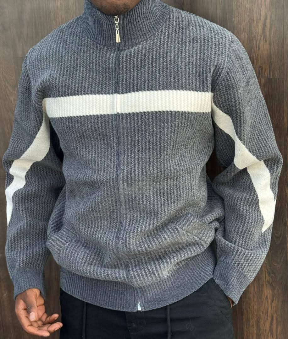 Excellent Quality Fashion Modern Stylish Long Sleeve Warm Men's Full-Zip Cardigan Sweater.