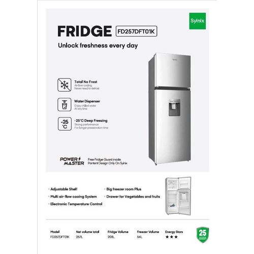 CLEARANCE OFFER Syinix 257 ltrs no frost fridge with dispenser