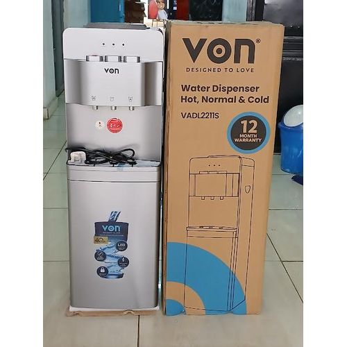 CLEARANCE OFFER VON Water Dispenser 3 Tap Hot & Cold & Normal Electric Cooling With Cabinet Push Button Child Lock Safety-