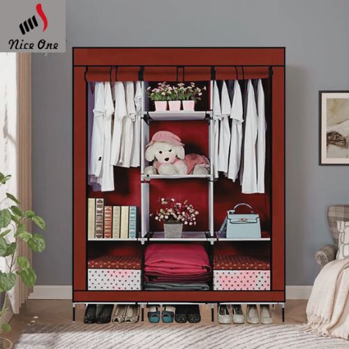 CLEARANCE OFFER Very Strong 3 Columns Portable Wooden Wardrobe-