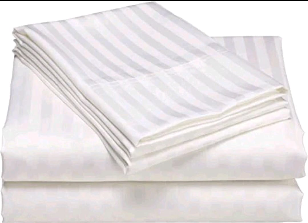 Two White Cotton Stripped Bedsheets 6*6 with Two Pillow Cases White 6*6(also can use for the 5*6 and 4*6 bed)