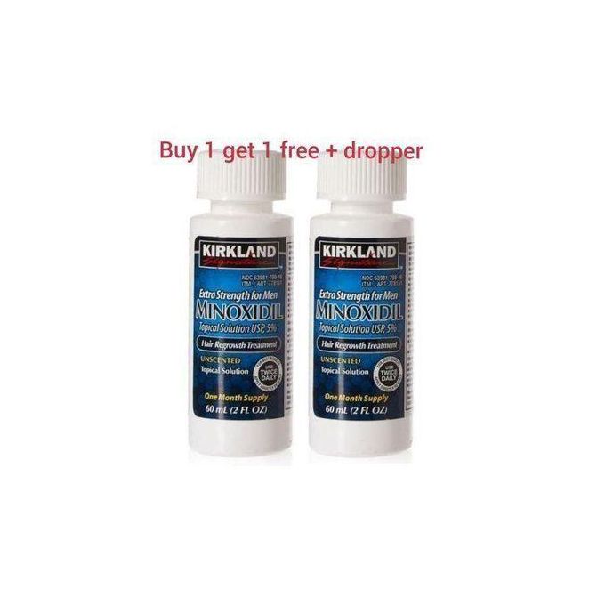 2 bottles Kirkland Minoxidil 5% Extra Strength Hair Regrowth 1 Month .with free dropper longerr