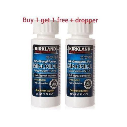 2 bottles Kirkland Minoxidil 5% Extra Strength Hair Regrowth 1 Month with free dropper top