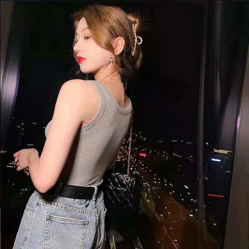 New Camisole vest Women Tops T-shirts Small Tank top slim Women's Cotton Ladies Girls' Suspended Vest Female Camisole wearoutside sleeveless threaded t-shirt  Running Gym Yoga Lingerie Clothing Dresse