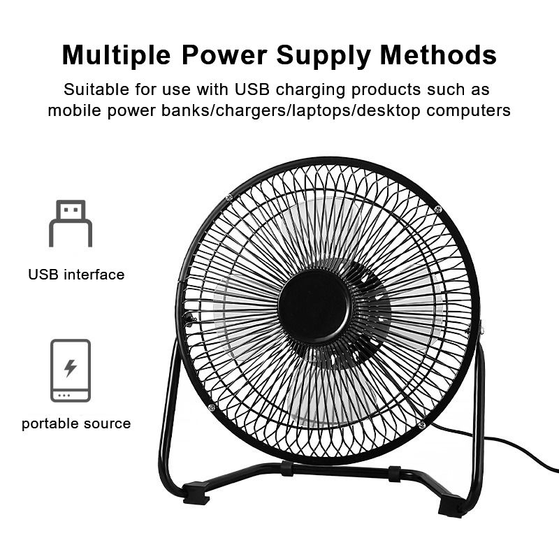 6 Inch Portable USB consumption small fan metal table fan 360° rotation mini fans desktop bass electric fandissipate heat Cooler Cooling Fan for students office workers for PC / Notebook Air cooled
