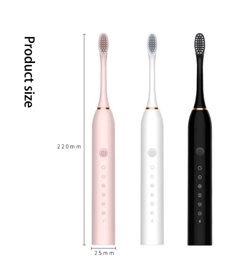 Electric toothbrush adult toothbrush IPX7 waterproof DuPont brush head rechargeable fully automatic sound wave fine soft bristle USB rechargeable 6 modes, with replacement brush head