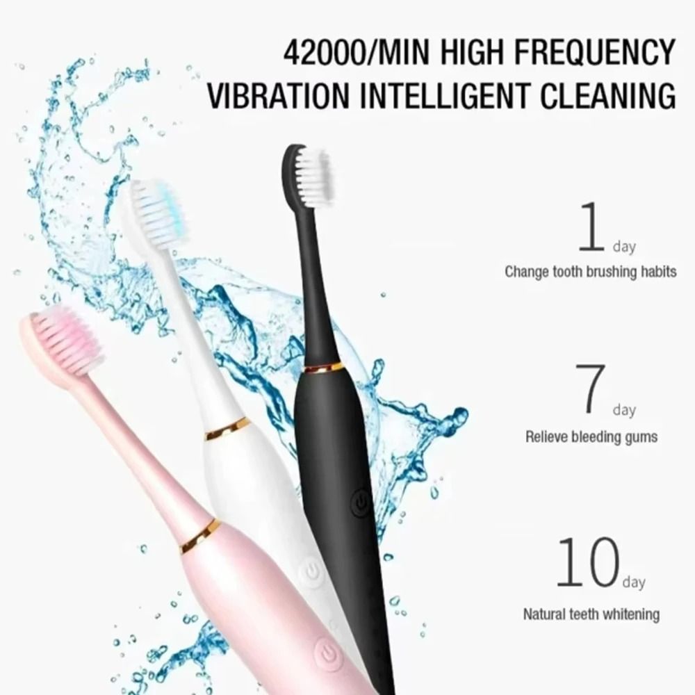 Electric toothbrush adult toothbrush IPX7 waterproof DuPont brush head rechargeable fully automatic sound wave fine soft bristle USB rechargeable 6 modes, with replacement brush head