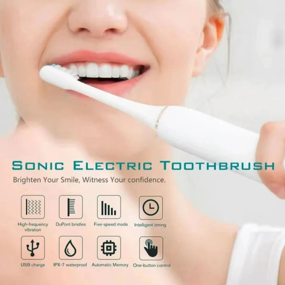 Electric toothbrush adult toothbrush IPX7 waterproof DuPont brush head rechargeable fully automatic sound wave fine soft bristle USB rechargeable 6 modes, with replacement brush head