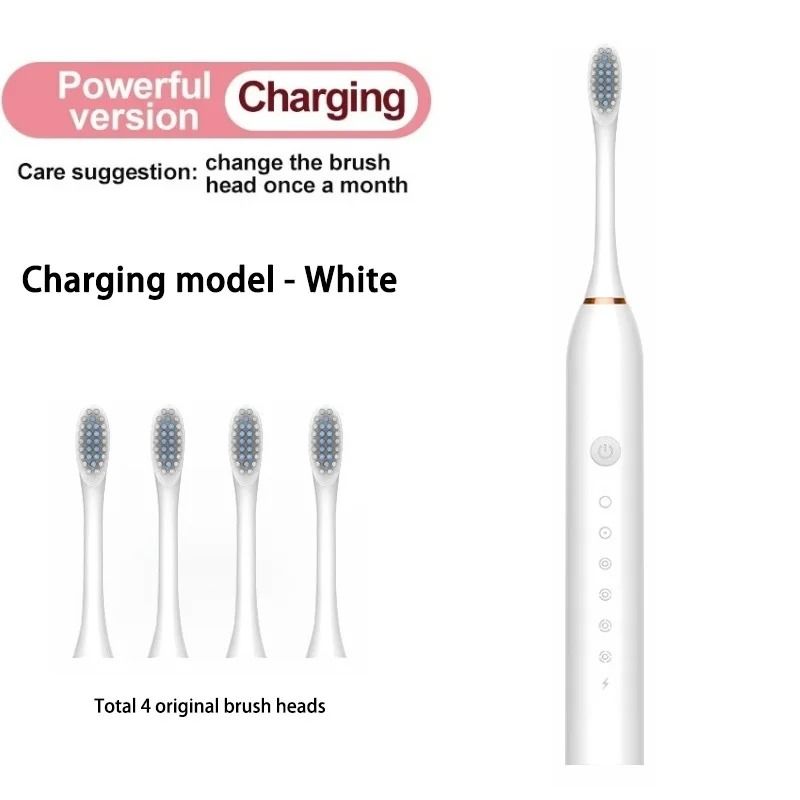 Electric toothbrush adult toothbrush IPX7 waterproof DuPont brush head rechargeable fully automatic sound wave fine soft bristle USB rechargeable 6 modes, with replacement brush head