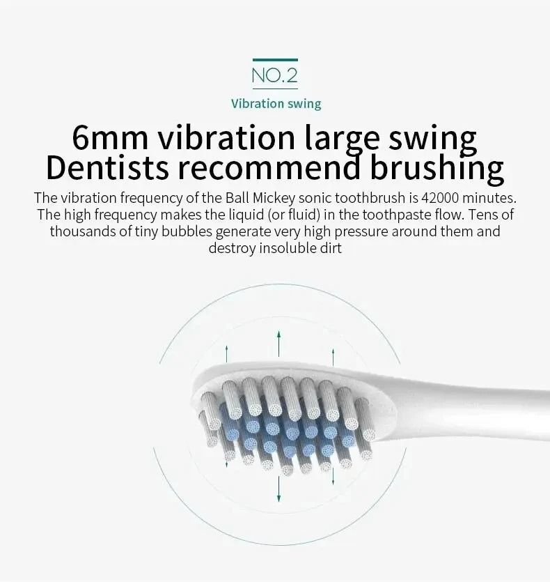 Electric toothbrush adult toothbrush IPX7 waterproof DuPont brush head rechargeable fully automatic sound wave fine soft bristle USB rechargeable 6 modes, with replacement brush head