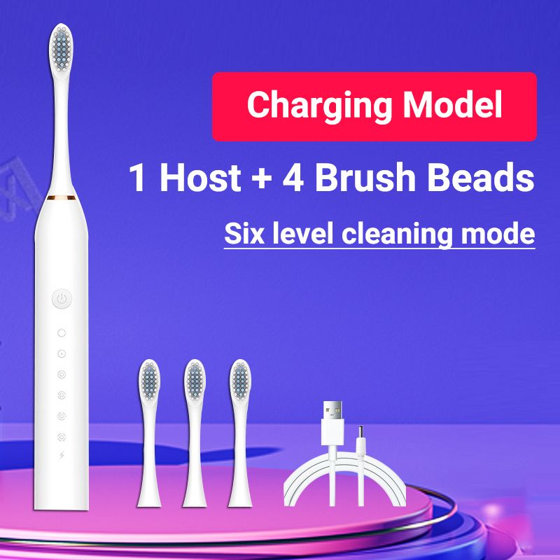 Electric toothbrush adult toothbrush IPX7 waterproof DuPont brush head rechargeable fully automatic sound wave fine soft bristle USB rechargeable 6 modes, with replacement brush head