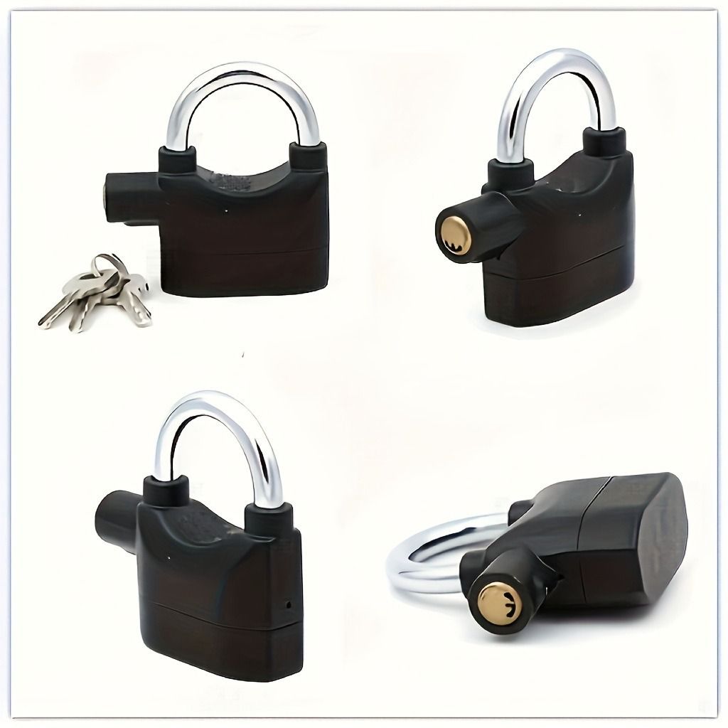 Padlock Alarm Lock Siren Home Tools Household Sensors Alarms Alarm Lock Aluminum Alloy Anti-Theft Lock Warehouse Door Lock Bicycle Motorcycle Disc Brake Lock Anti-Theft Lock +6 Batteries+ 3 Keys