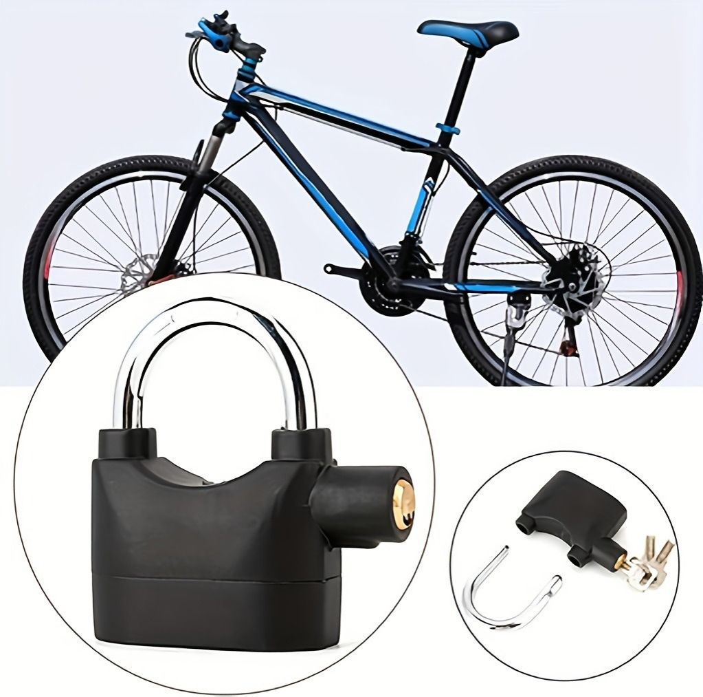 Padlock Alarm Lock Siren Home Tools Household Sensors Alarms Alarm Lock Aluminum Alloy Anti-Theft Lock Warehouse Door Lock Bicycle Motorcycle Disc Brake Lock Anti-Theft Lock +6 Batteries+ 3 Keys