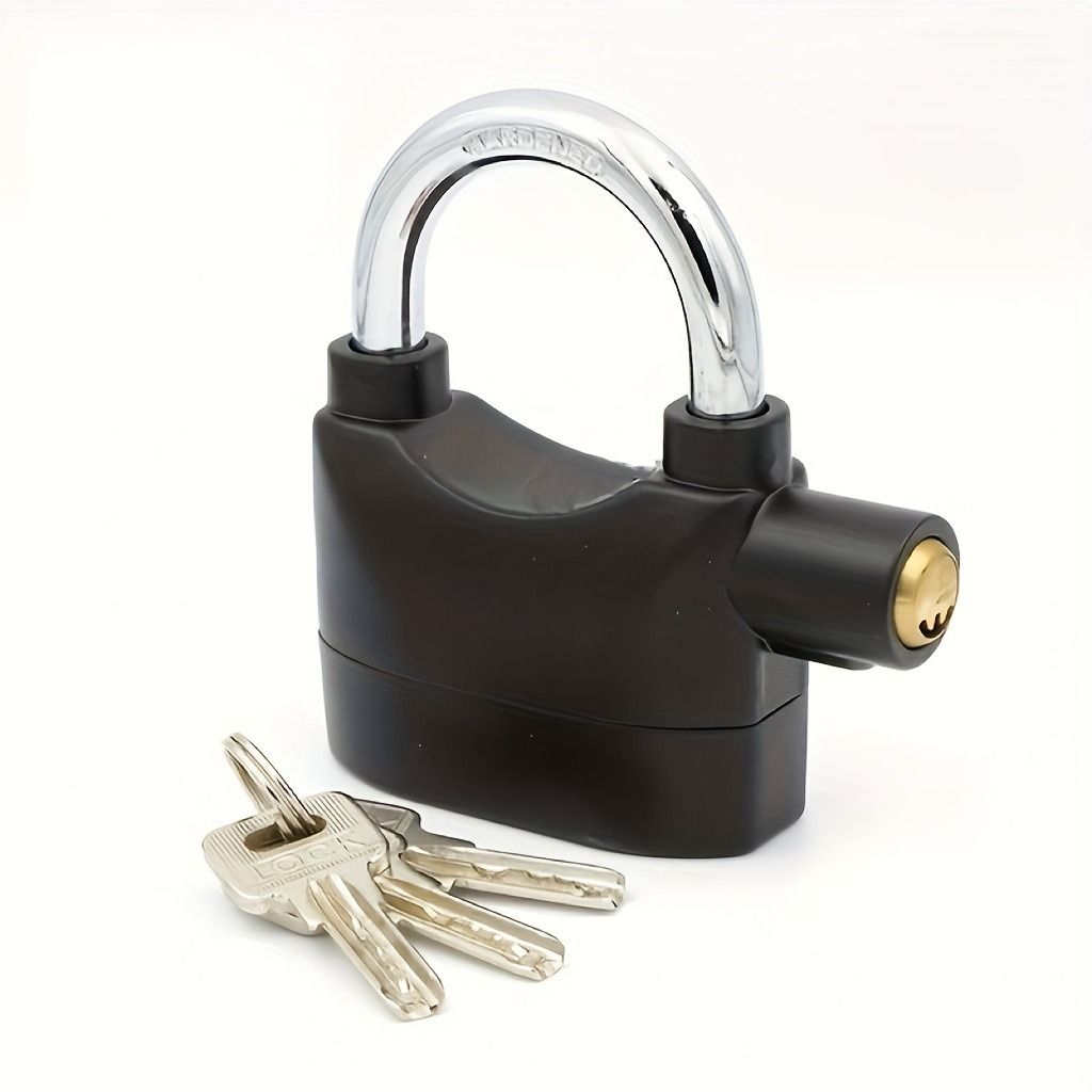 Padlock Alarm Lock Siren Home Tools Household Sensors Alarms Alarm Lock Aluminum Alloy Anti-Theft Lock Warehouse Door Lock Bicycle Motorcycle Disc Brake Lock Anti-Theft Lock +6 Batteries+ 3 Keys