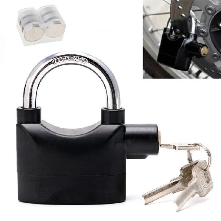 Padlock Alarm Lock Siren Home Tools Household Sensors Alarms Alarm Lock Aluminum Alloy Anti-Theft Lock Warehouse Door Lock Bicycle Motorcycle Disc Brake Lock Anti-Theft Lock +6 Batteries+ 3 Keys