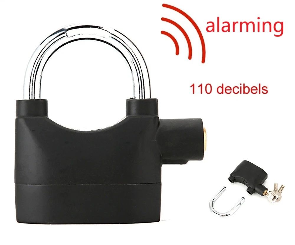 Padlock Alarm Lock Siren Home Tools Household Sensors Alarms Alarm Lock Aluminum Alloy Anti-Theft Lock Warehouse Door Lock Bicycle Motorcycle Disc Brake Lock Anti-Theft Lock +6 Batteries+ 3 Keys