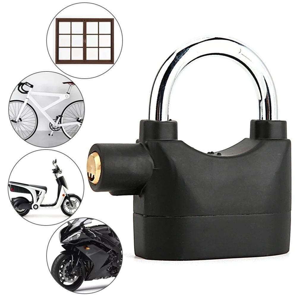 Padlock Alarm Lock Siren Home Tools Household Sensors Alarms Alarm Lock Aluminum Alloy Anti-Theft Lock Warehouse Door Lock Bicycle Motorcycle Disc Brake Lock Anti-Theft Lock +6 Batteries+ 3 Keys