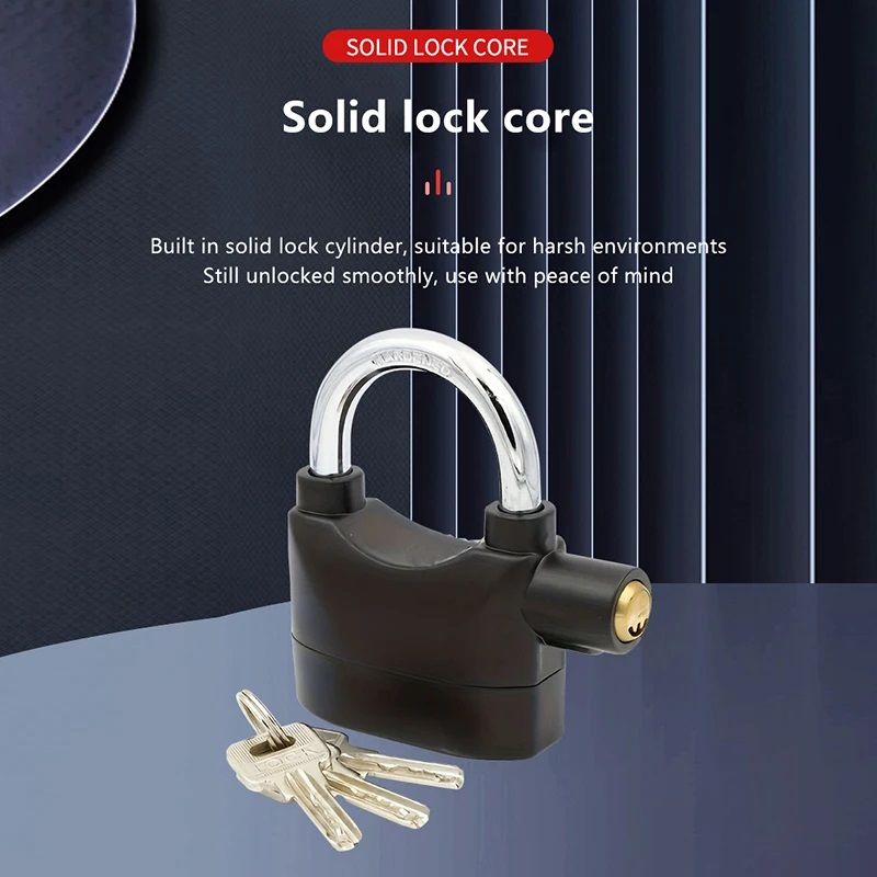 Smart Alarm Lock Security Padlock Siren Home Tools Household Sensors Alarms Lock Aluminum Alloy Anti-Theft Lock Warehouse Door Lock Bicycle Motorcycle Disc Brake Lock Anti-Theft Lock 6 Batteries 3 key