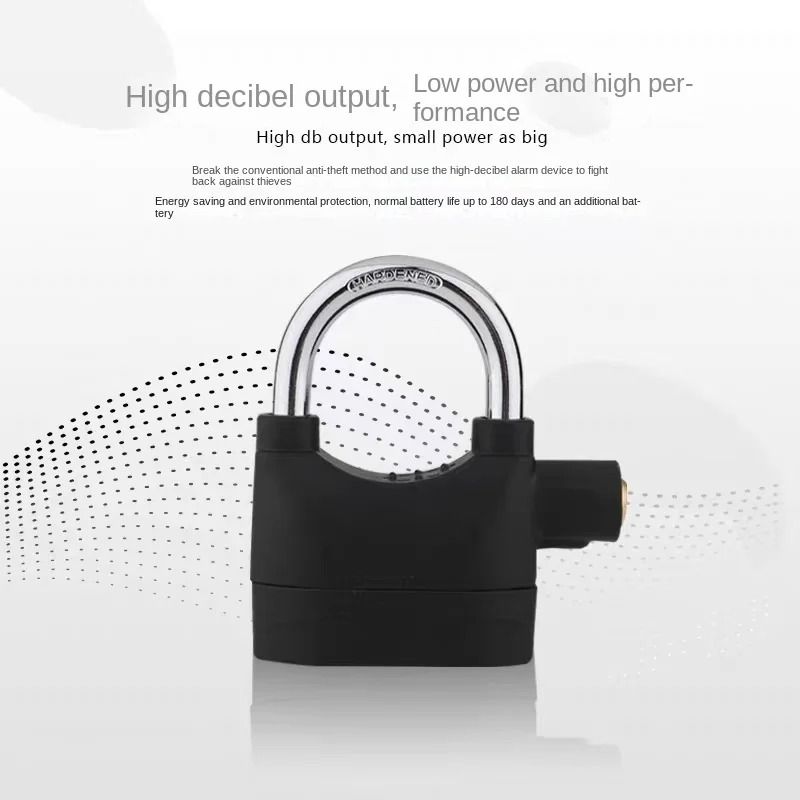 Smart Alarm Lock Security Padlock Siren Home Tools Household Sensors Alarms Lock Aluminum Alloy Anti-Theft Lock Warehouse Door Lock Bicycle Motorcycle Disc Brake Lock Anti-Theft Lock 6 Batteries 3 key