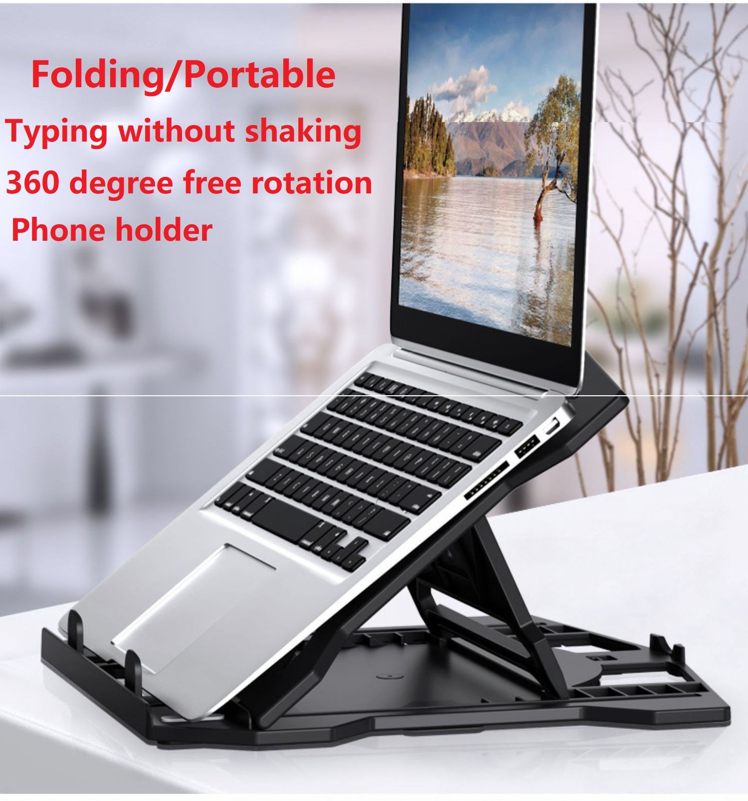 2 in1 Foldable Laptop Stand Phone Holder 360 Degree Freely Rotatable 8 Level Adjustment Ergonomic Notebook Stand Computer Stand Dissipation Bracket for 10 to 21 Inch Macbook Computer Accessorie