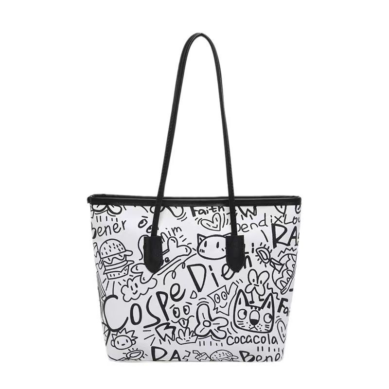 Fashionable Large capacity armpit bag graffiti handbag minimally designed shoulder bag women bag women's tote bags, handbag, graffiti Large capacity bag for daily commuting Student canvas bag