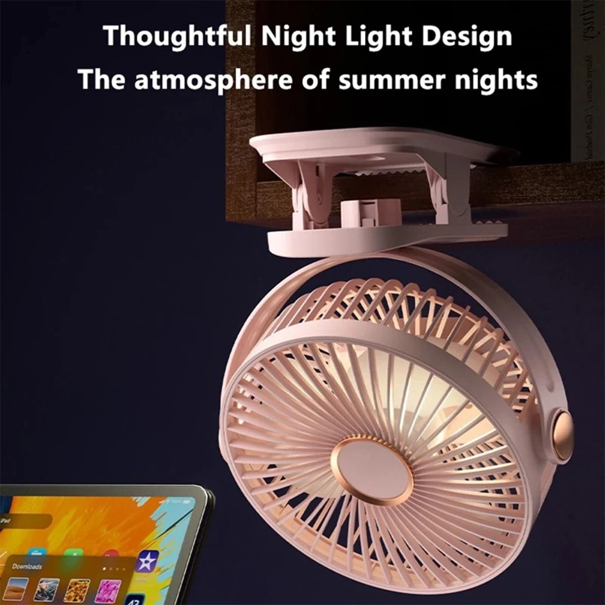 New 3 in 1 multi function portable clip fan 360° rotation USB chargable silent table fan Electric Fan with Night Light Desk Fan Student Dormitory Five Speeds Mini Fan forHome Office Car Outdoor Travel