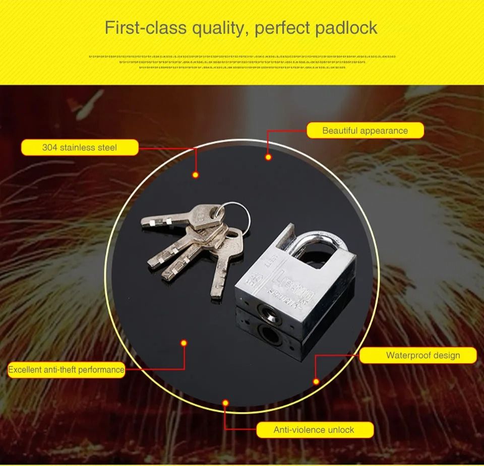 Stainless Steel Padlock Outdoor Heavy Anti Prying Padlock Half Wrapped Beam Duty Top Anti-Burglar Theft Padlock Hasp Anti-Rust Lock Solid lock Waterproof Lock Corrosion-Resistant Padlock with 4 Keys