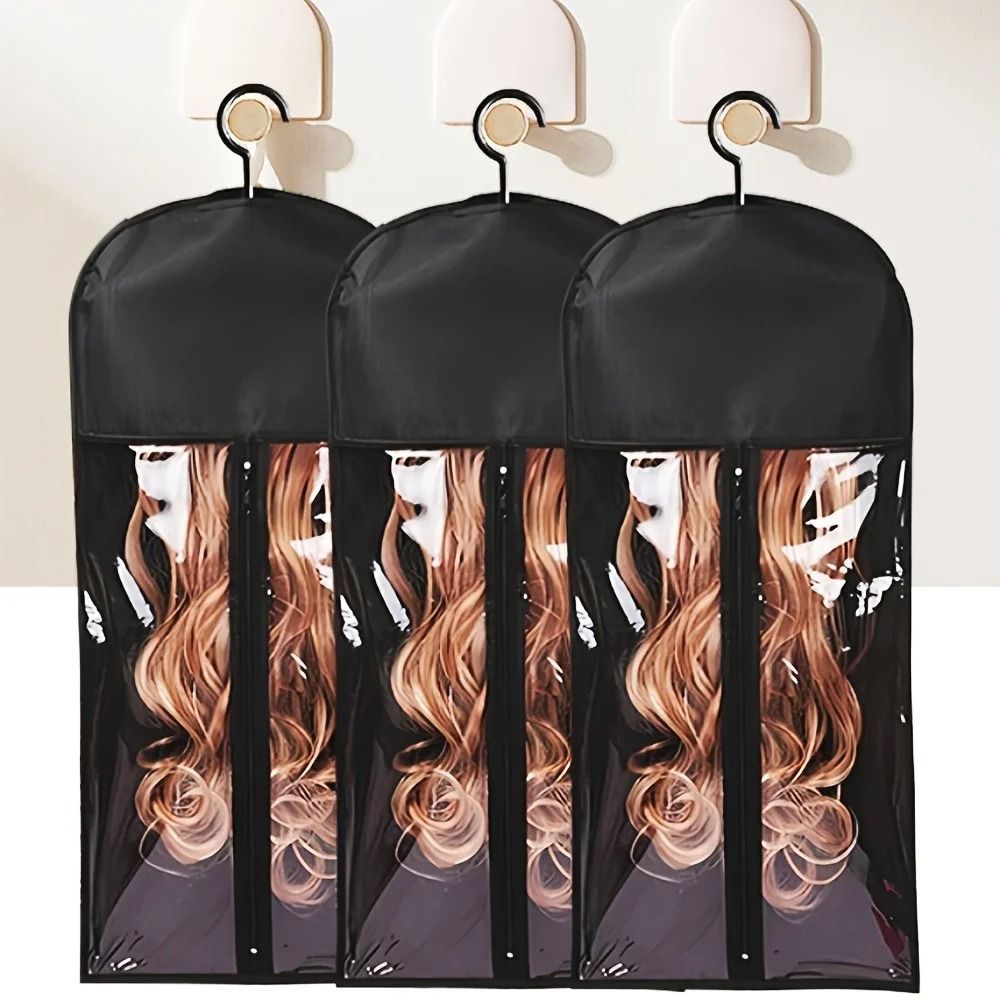 Premium Hair Extension Holder Wig Storage Bags Fashion durable with Sturdy Metal Hangers Transparent Design for Multiple Wigs Dust-proof Storage Organizer with Hook Hair Extensions for Salon Home Use