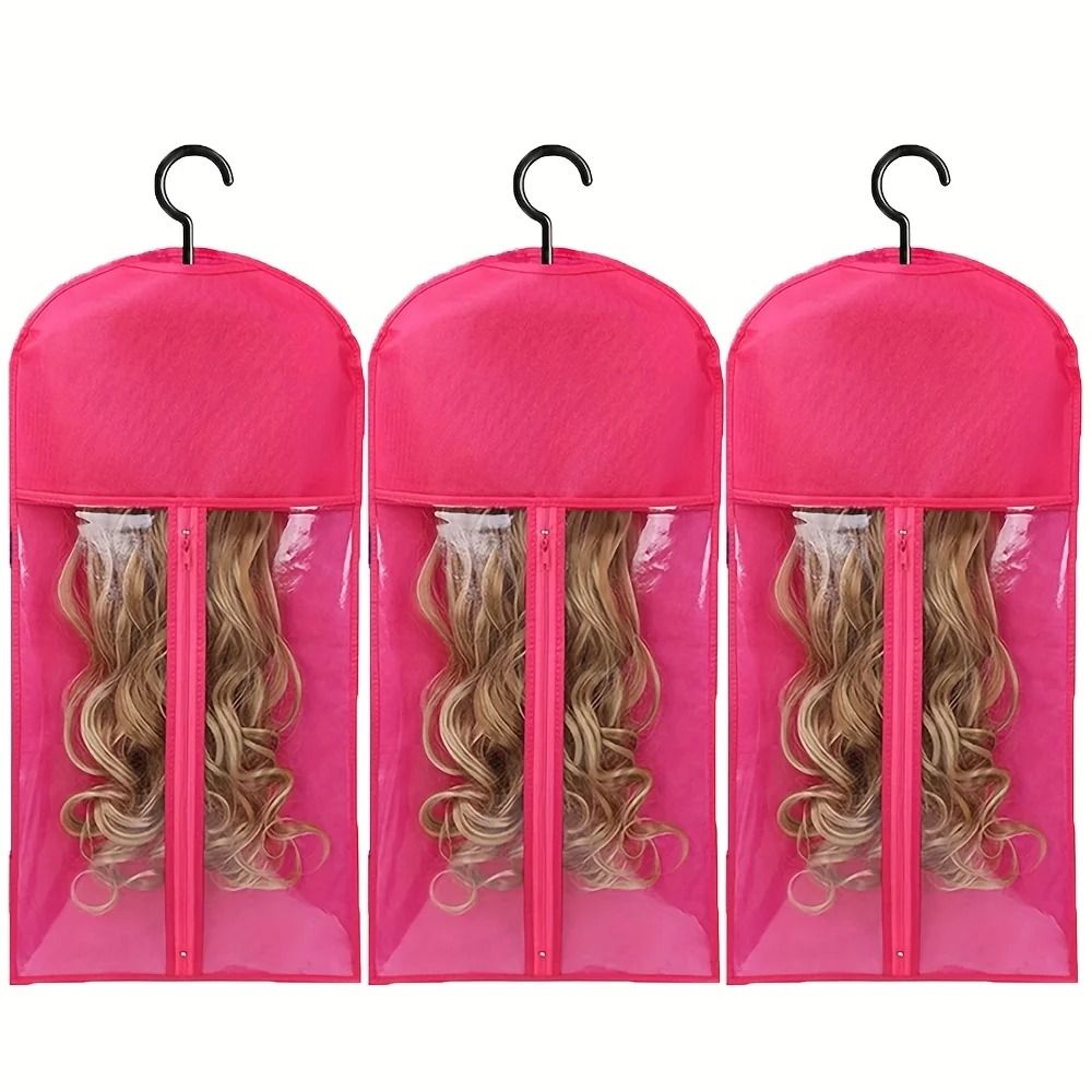 Premium Hair Extension Holder Wig Storage Bags Fashion durable with Sturdy Metal Hangers Transparent Design for Multiple Wigs Dust-proof Storage Organizer with Hook Hair Extensions for Salon Home Use