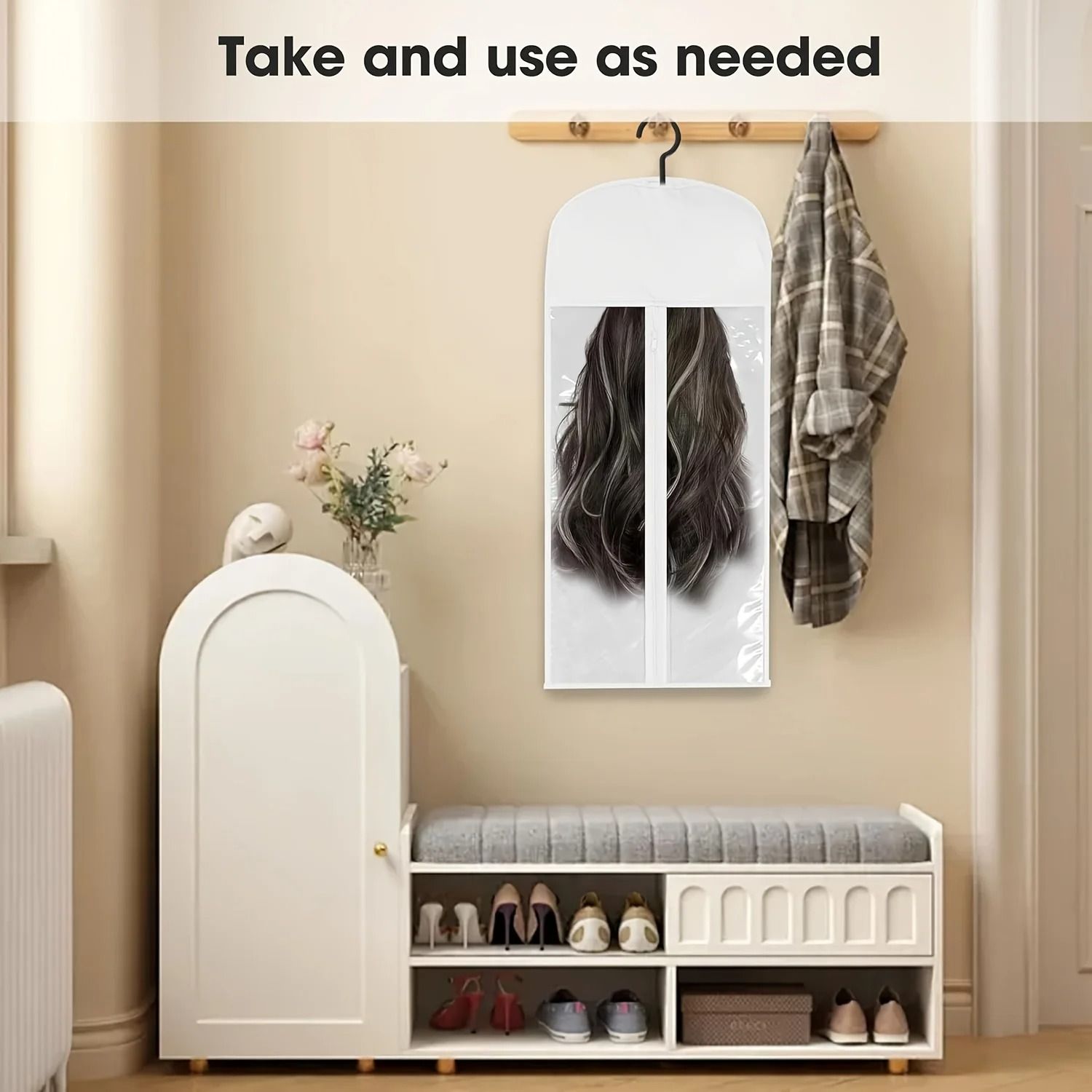 Premium Hair Extension Holder Wig Storage Bags Fashion durable with Sturdy Metal Hangers Transparent Design for Multiple Wigs Dust-proof Storage Organizer with Hook Hair Extensions for Salon Home Use