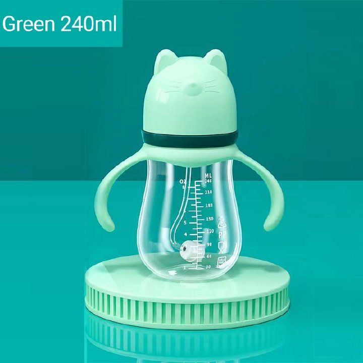 New Baby Bottle Mom Easy PP Baby Feeding Bottle, Nipple, Cross Hole Bottle, Breast Milk Bottle, Nipple, Silicone Straw, Bottle with Handle, Baby Water Bottle, Baby Bottle without BPA green