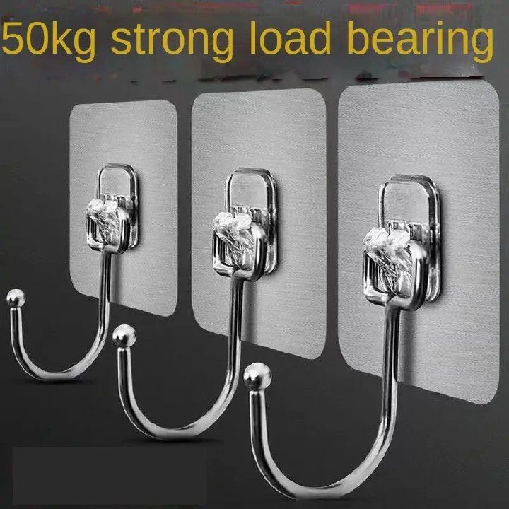 5pcs/set Large Hooks Stainless Steel Strong Self Adhesive Hooks Key Storage Hanger Hooks Strong Self Adhesive Wall Hangers Suction Heavy Load Rack Punch-free Waterproof Kitchen Bathroom Hook