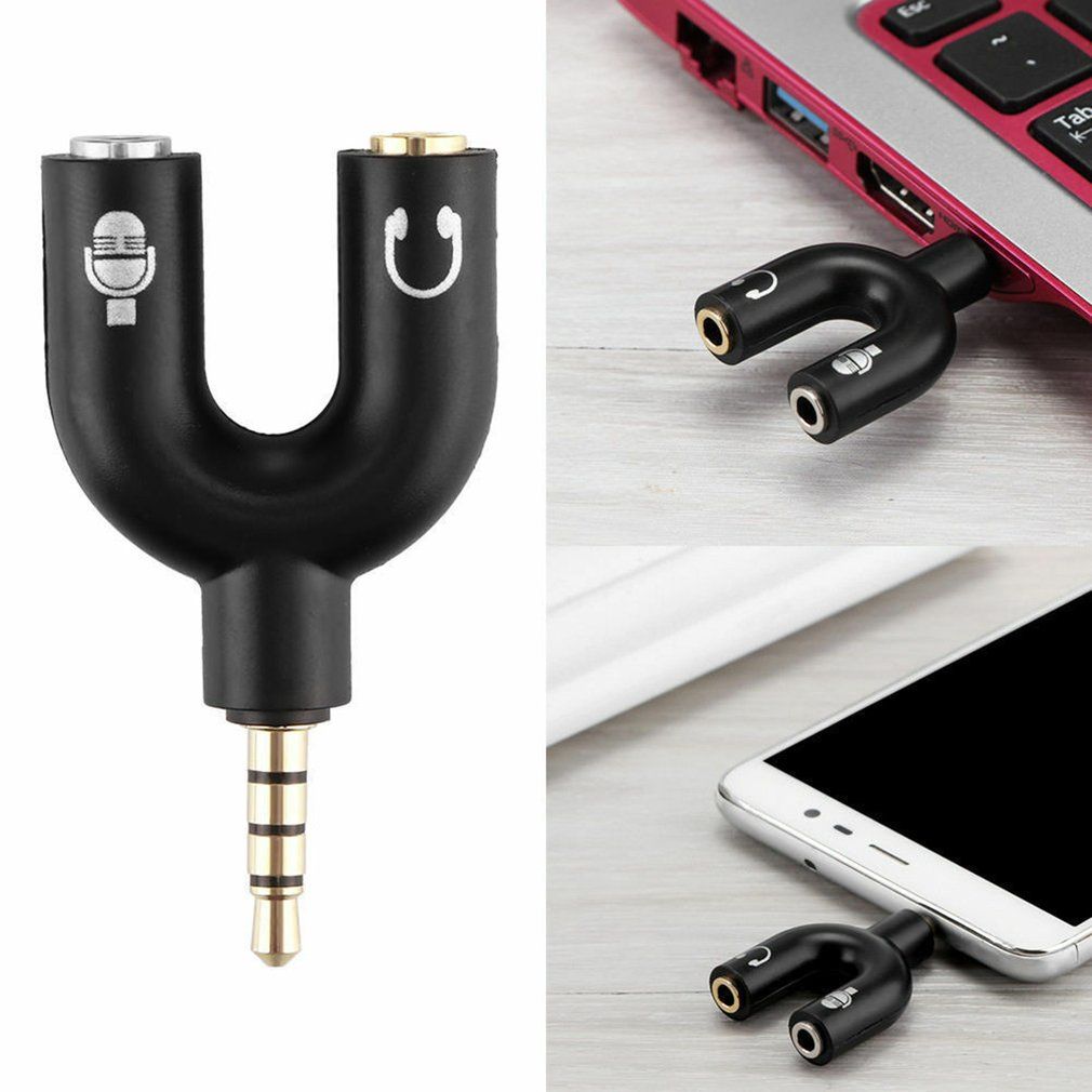 U-shaped 3.5mm One-to-two Audio Adapter Stereo Audio Splitter Microphone And Karaoke Converter Audio Headset 2-way Jack Adapter -