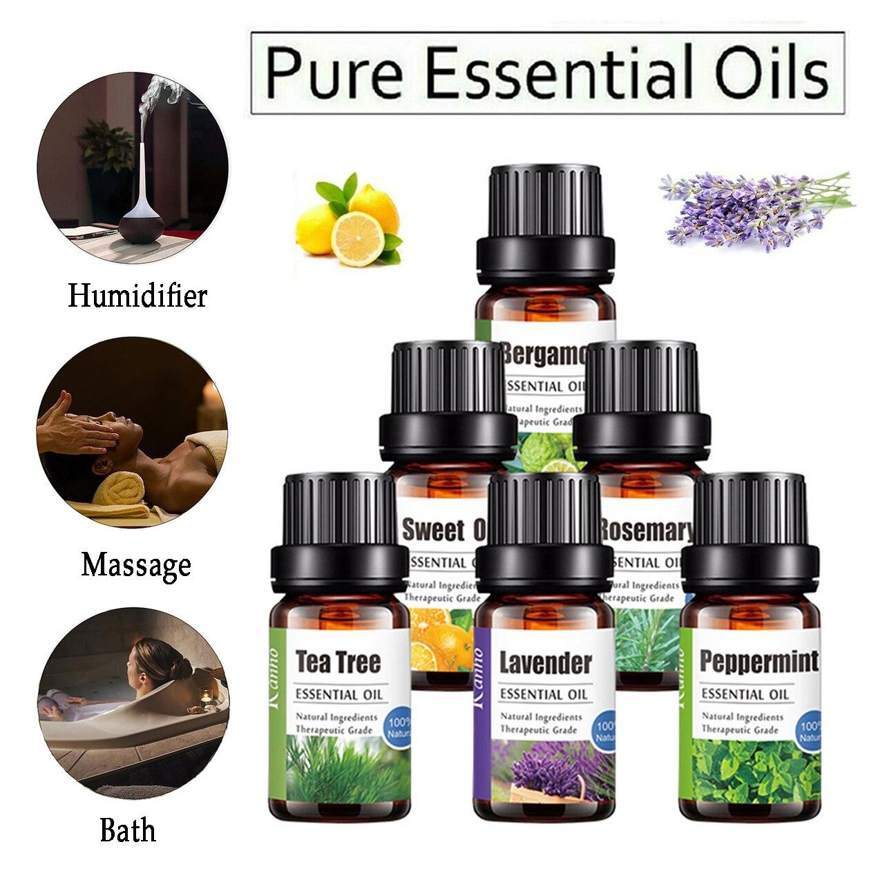 Essential Oils for Aroma Diffuser Air Humidifier Lavender Peppermint Eucalyptus Rosemary Essential Oils Home Water-soluble 10ml Air Freshener Scents Fragrance Oil Perfume -