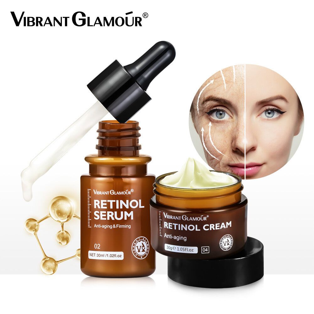 Retinol Face Cream + Serum 2 PCS/Set Firming Lifting Anti-Aging Wrinkle  Containing 2.5% Retinol Face Cream Moisturizing Reduce Wrinkle Fine Lines Facial Skin Care Product - VIBRANT GLAMOUR-