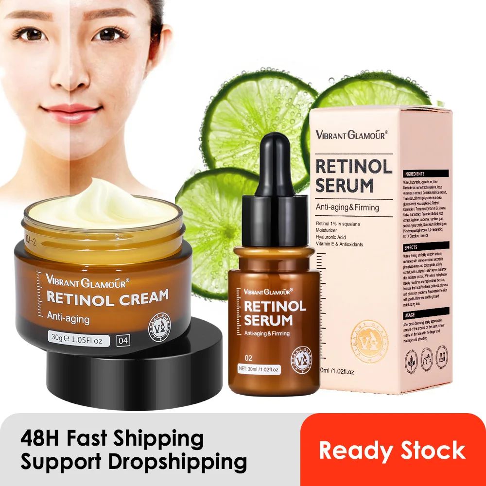 Retinol Face Cream + Serum 2 PCS/Set Firming Lifting Anti-Aging Wrinkle  Containing 2.5% Retinol  Cream Moisturizing Reduce Wrinkle Retinol Face Cream  serum Anti-wrinkle Anti-agin-VIBRANT GLAMOUR-