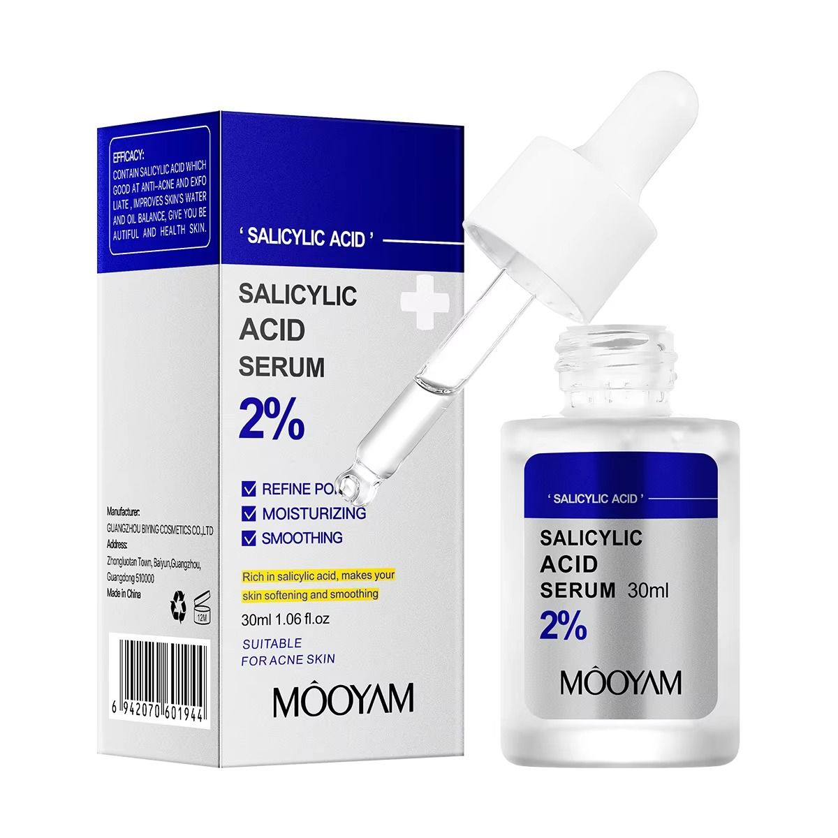 30ml Salicylic Acid Delicate Pore Acne Remover Oil Control Dark Spots Facial Essence Hydrating Moisturizing Gentle Care Shrinking Pore Water Light Beauty Face Serum- MOOYAM -