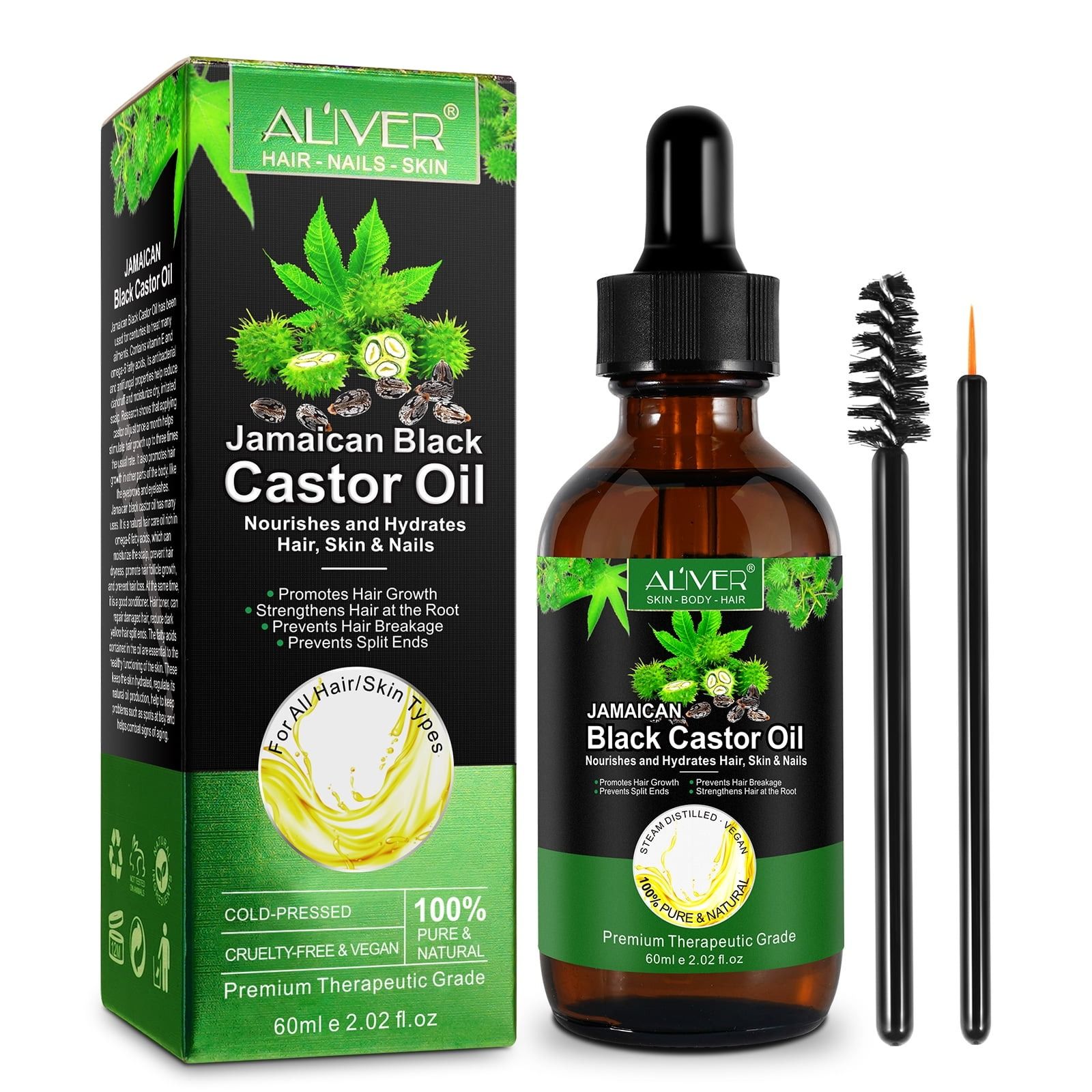 60ml Jamaican Black Castor Oil Organic Castor Oil for Hair Growth Nourish Eyelashes and Eyebrows Scalp, Skin and Nails Care -