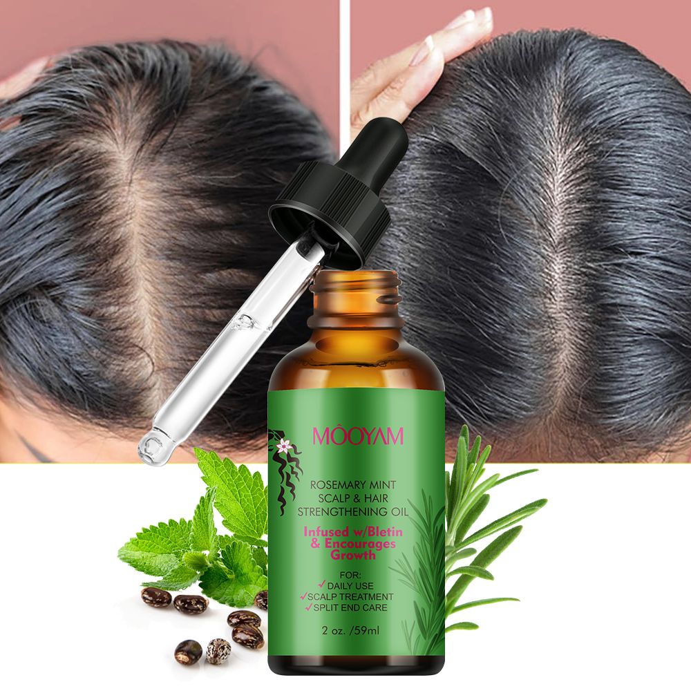 Rosemary Mint Hair Strengthening Oil Nourishing Treatment for Split Ends Hair Growth Organic Hair Care Oil - MOOYAM -
