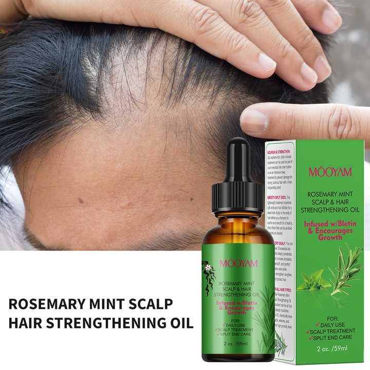 Rosemary Mint Hair Scalp Strengthening Oil Nourishing Treatment Hair Growth Oil Preventing Hair Dryness Split Moisturizing Gentle Nourishing Soft Glossy Organics Hair Care Oil - MOOYAM -