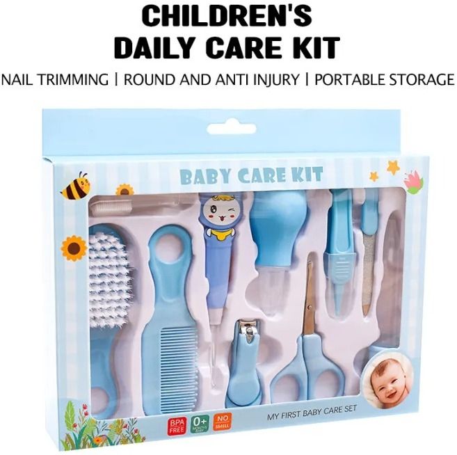 Baby Grooming Healthcare Kit 10pcs/Set Baby Safety Care Set Nail Clipper Brush Comb Scissors File Baby Essentials Nursery Kit for Newborn Girl Boys -