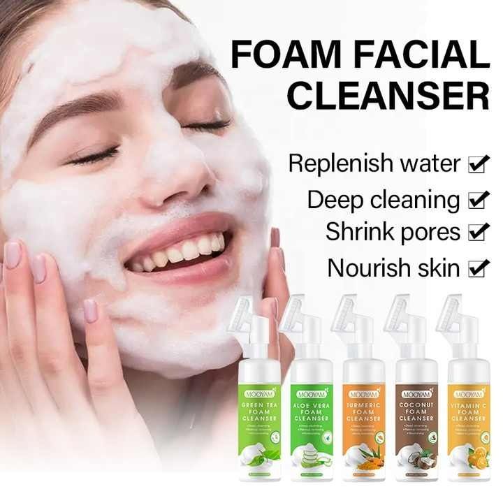 Face Cleanser Foam Facial Wash Deep Cleaning Moisturizing Shrink Pores  Oil Control Skin Care Face Scrubbers Tumeric Coconut Green Tea Facial Cleanser Mousse Deep Cleansing Skincare-