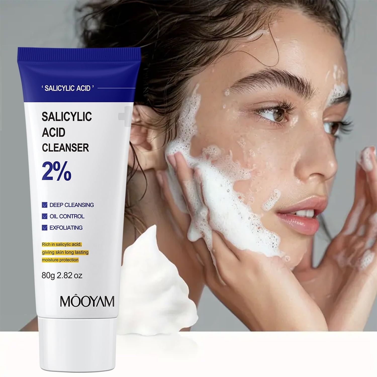 Face Wash Cleanser Salicylic Acid Acne Control Refreshing Facial Scrub Cleanser Deep Cleaning Gentle Exfoliating Oil Control Acne Treatment Cleanser Skin Care - MOOYAM -